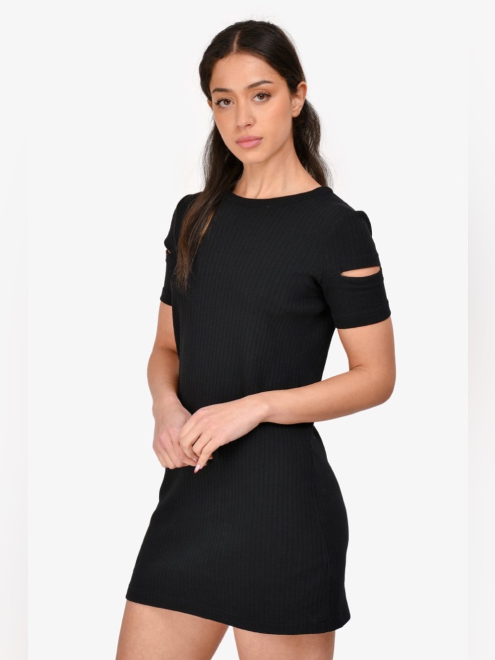Helmut Lang Black Ribbed Cotton Mini Dress